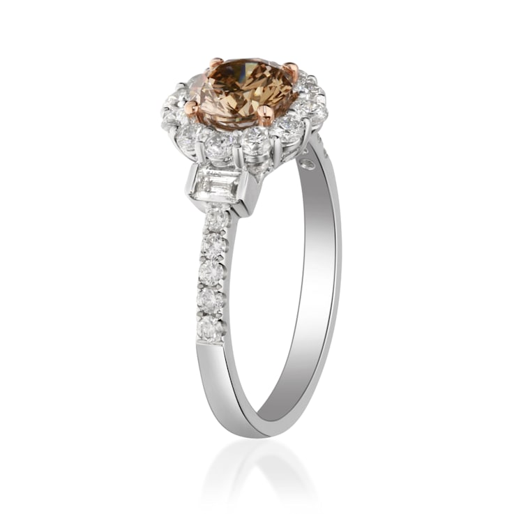 Gin & Grace 14K White Gold Real Diamond Ring (I1) with Natural Brown Diamond