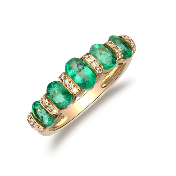 Gin and Grace 14K Yellow Gold Natural Zambian Emerald Ring with Natural Diamonds