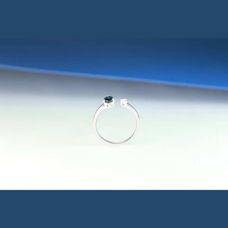 Gin & Grace 10K White Gold Real Diamond Ring (I1) with Natural Blue Sapphire