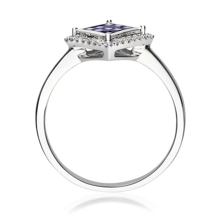 Gin & Grace 10K White Gold Diamond Ring with Blue Sapphire