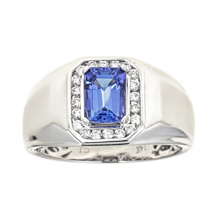 Gin & Grace 10K White Gold Real Diamond Ring (I1) with Genuine Tanzanite