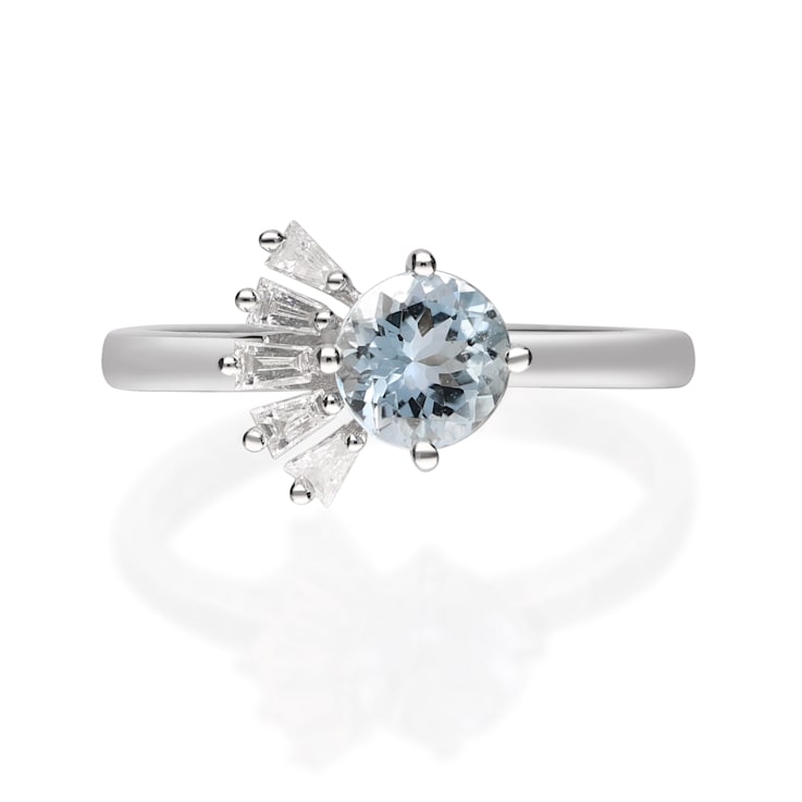Gin & Grace 18K White Gold Aquamarine Ring with Diamond