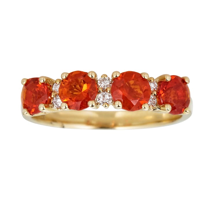 Gin & Grace 14K Yellow Gold Natural Fire Opal & Real Diamond (I1)Ring