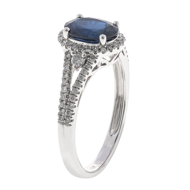 Gin and Grace 10K White Gold Natural Blue Sapphire Ring with Real Diamonds