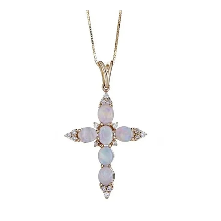 Gin and Grace 14K Yellow Gold Australian Opal Pendant with Diamonds