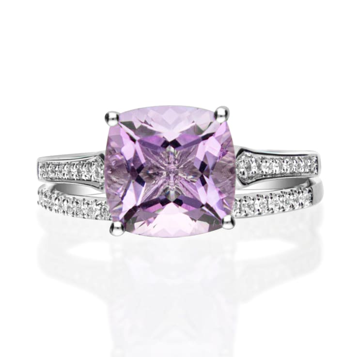 Gin & Grace 14K White Gold Natural Light Pink Amethyst Diamond (I1) Ring