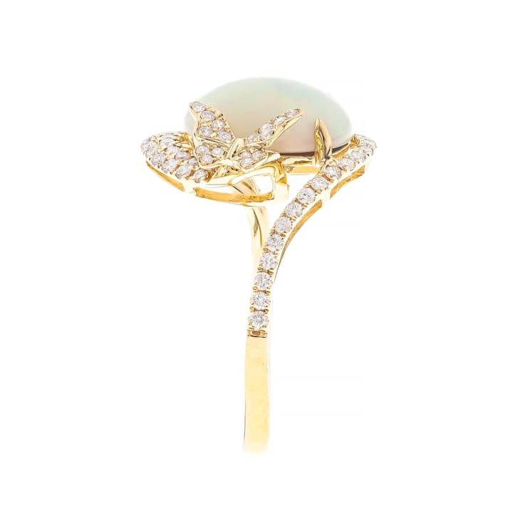 Gin & Grace 14K Yellow Gold Natural Ethiopian Opal & Real
Diamond (I1) Ring