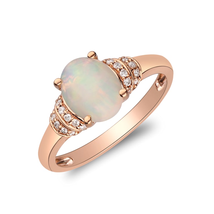 Gin & Grace 14K Rose Gold Real Diamond Ring (I1) with Natural Opal