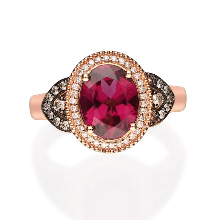 Gin & Grace 10K Rose Gold Real Diamond Ring (I1) with Raspberry
color Natural Rodholite Garnet