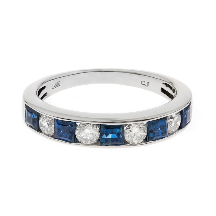 Gin and Grace 14K White Gold Natural Blue Sapphire Ring with Real Diamonds