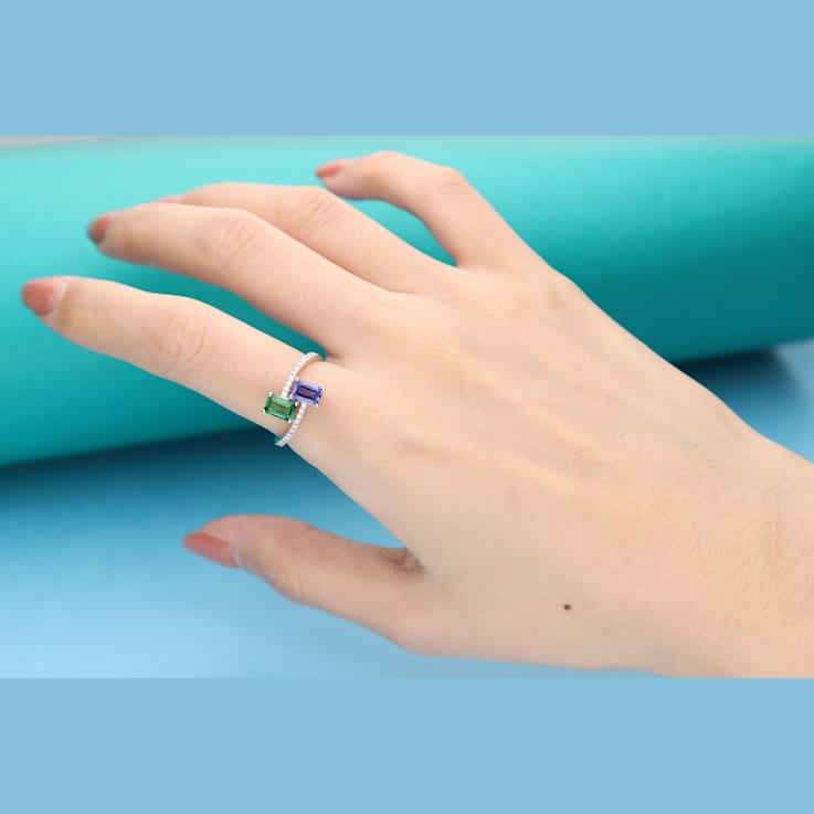 Gin and Grace 18K White Gold Zambian Emerald & Tanzanite Ring with Diamonds