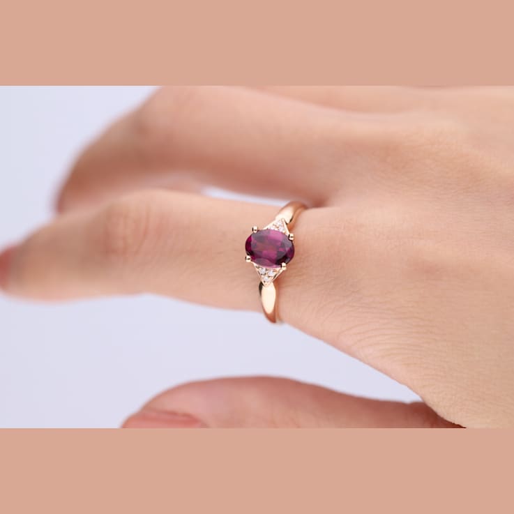 Gin & Grace 10K Rose Gold Real Diamond Ring (I1) with Raspberry
color Natural Rhodolite Garnet