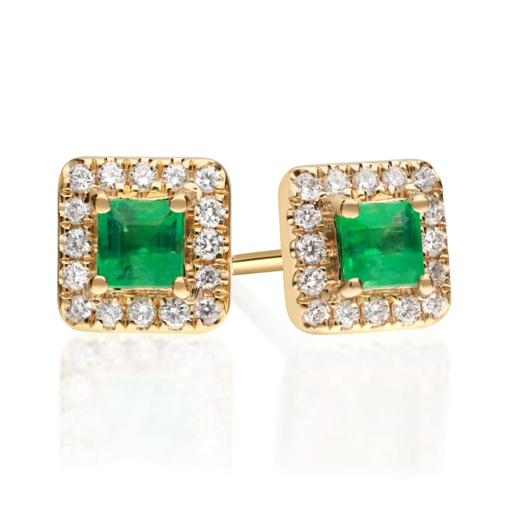 Gin and Grace 14K Yellow Gold Natural Zambian Emerald Earrings with Real Diamonds