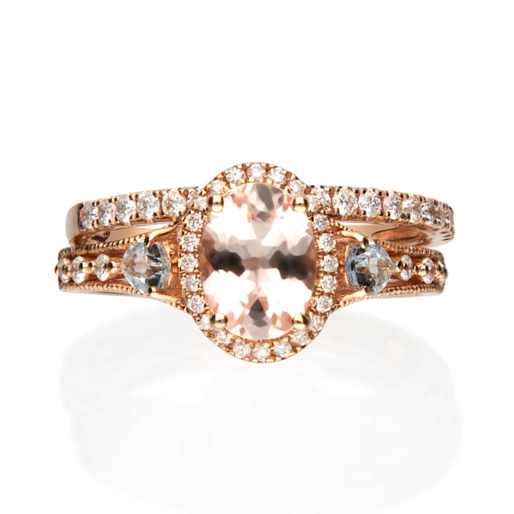 Gin & Grace 14K Rose Gold Natural Morganite, Aquamarine and Real
Diamond (I1) Ring