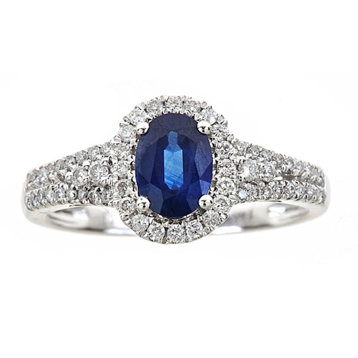 Gin & Grace 14K White Gold Natural Blue Sapphire With Diamond (I1) Ring