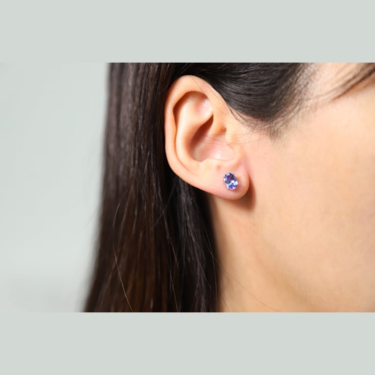 Gin & Grace 14K White Gold Stud Earring with Natural Blue Sapphire