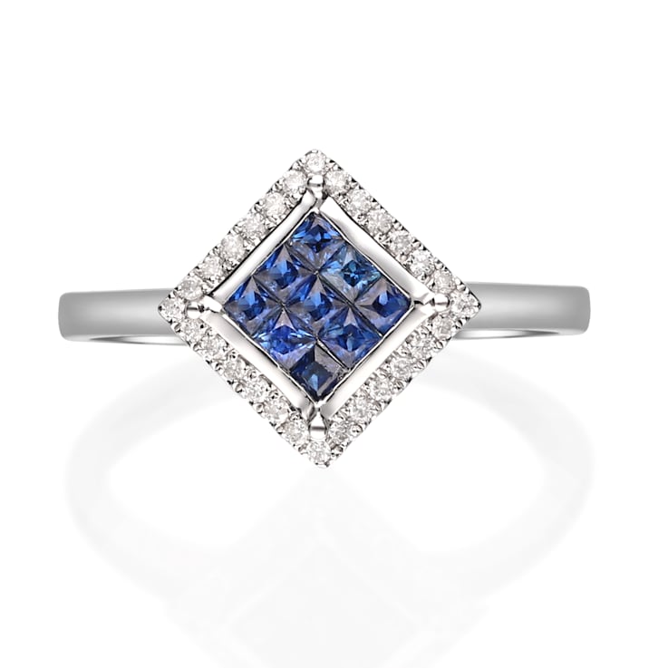 Gin & Grace 10K White Gold Diamond Ring with Blue Sapphire