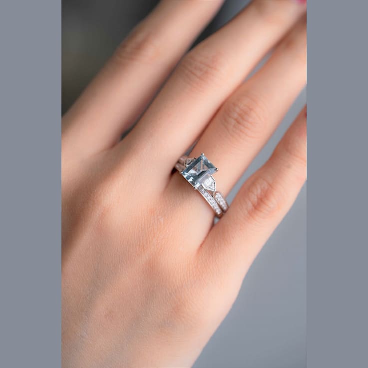 Gin & Grace 14K White Gold Blue Aquamarine with Diamond (I1) Ring