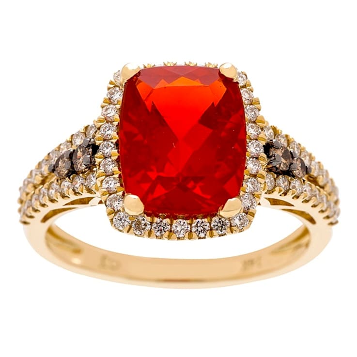 Gin & Grace 14K Gold Mexican Fire Opal with Diamond Ring