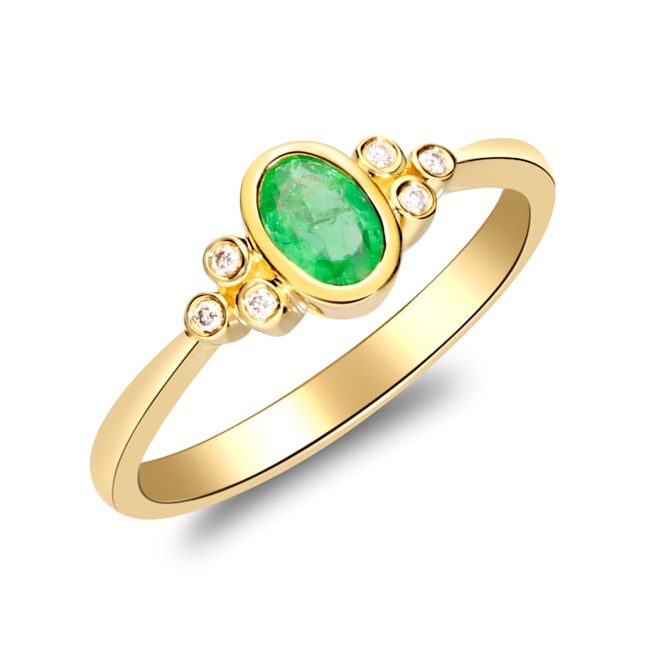 Gin & Grace 10K Yellow Gold Natural Zambian Emerald Ring with Real Diamonds
