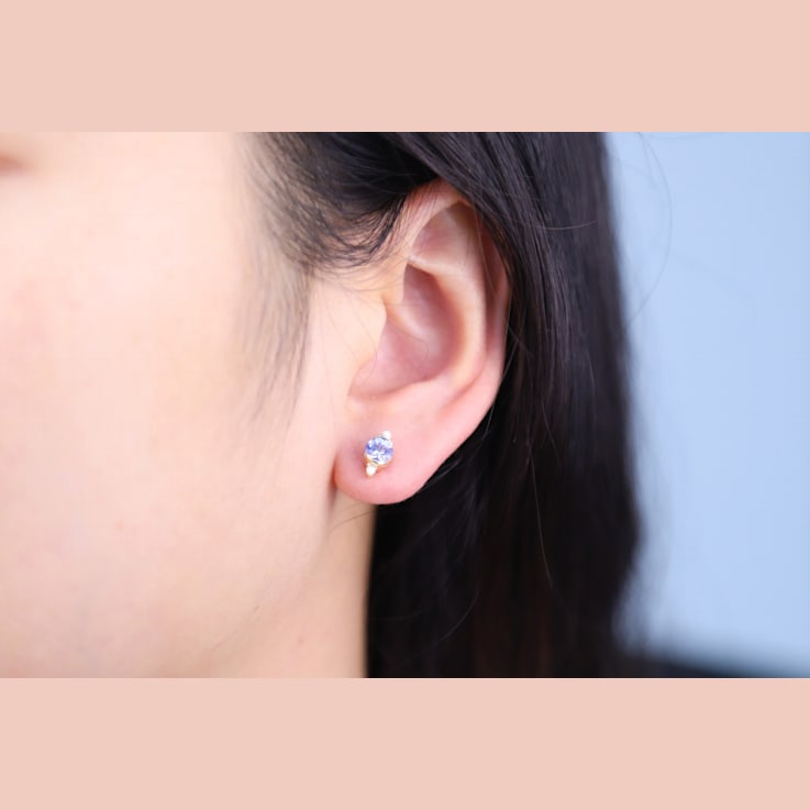 Gin & Grace 10K Yellow Gold Genuine Tanzanite and Real Diamond (I1) Earring