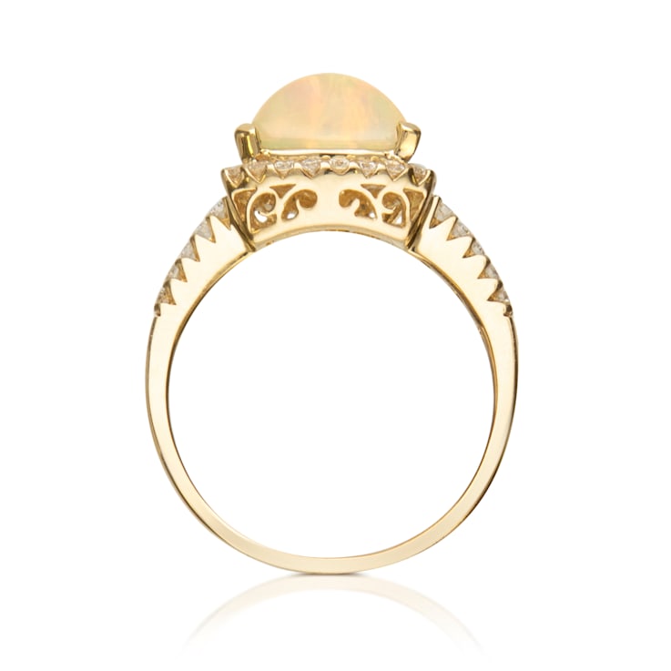 Gin & Grace 14K Yellow Gold Real Diamond Ring (I1) with Natural
Ethiopian Opal