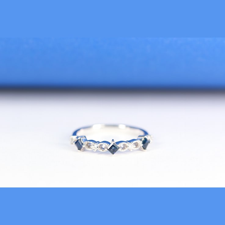 Gin & Grace 18K White Gold Real Diamond Ring (I1) with Natural Blue Sapphire