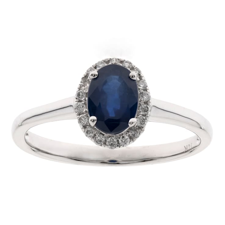 Gin and Grace 10K White Gold Natural Blue Sapphire Ring with Real Diamonds