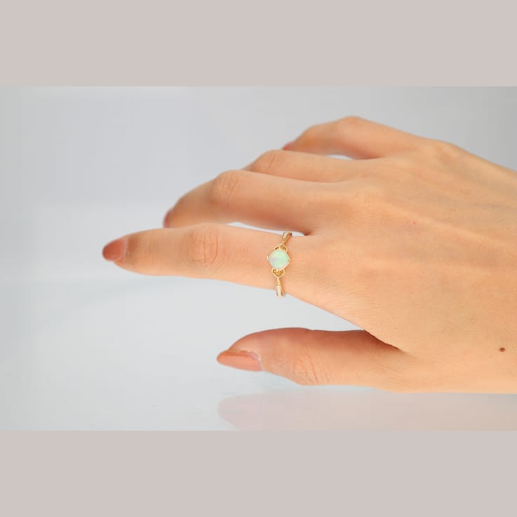 Gin & Grace 14K Yellow Gold Ethiopian Opal Ring with Diamond