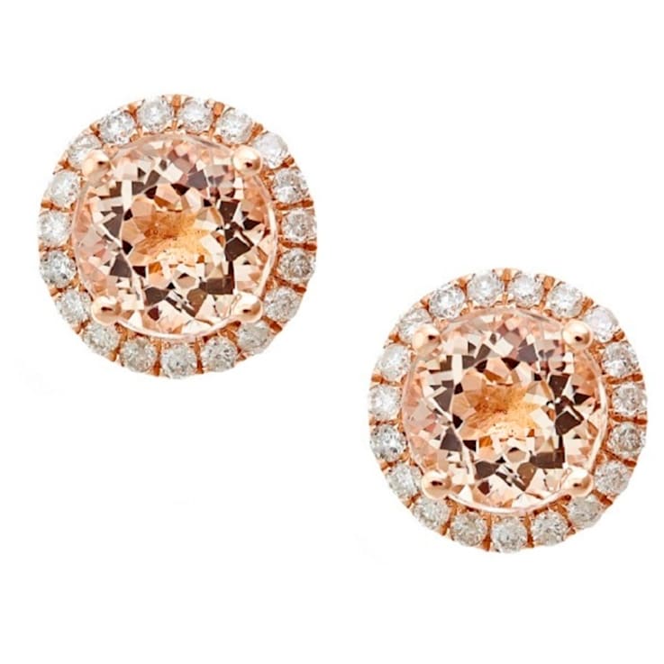 Gin & Grace 10K Rose Gold Real Diamond(I1) Stud Earring with Genuine Morganite