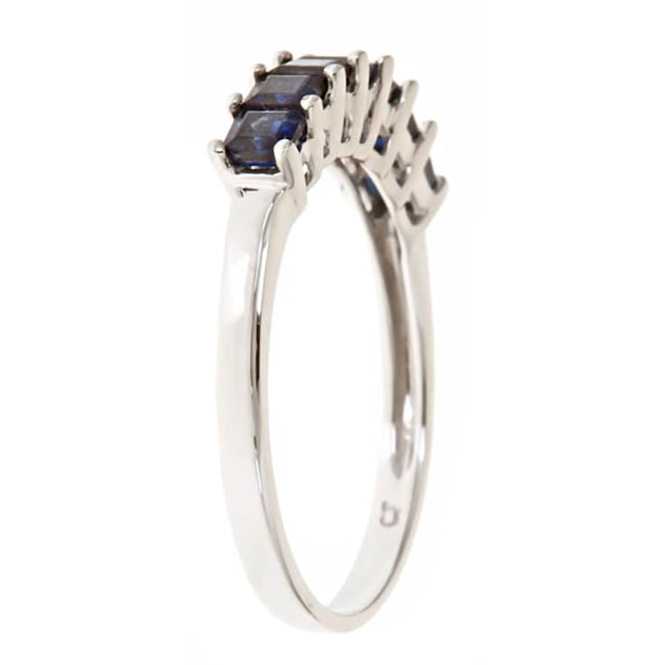 Gin & Grace 14K White Gold Ring with Natural Princess Cut Blue Sapphire