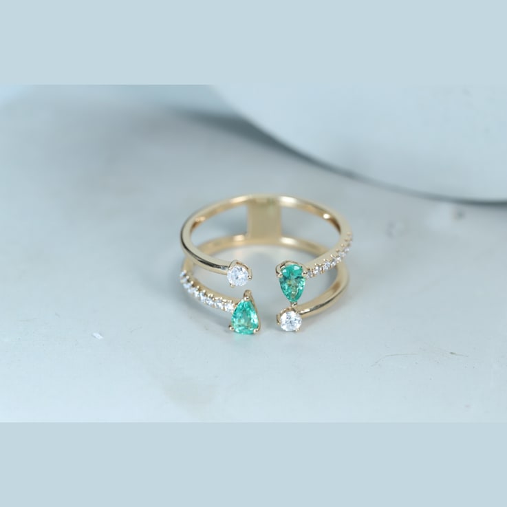 Gin and Grace 14K Yellow Gold Natural Zambian Emerald Ring with Real Diamonds