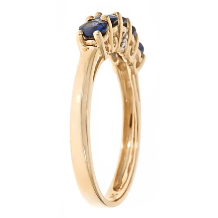 Gin & Grace 14K Yellow Gold Real Diamond Ring (I1) with Natural Blue Sapphire