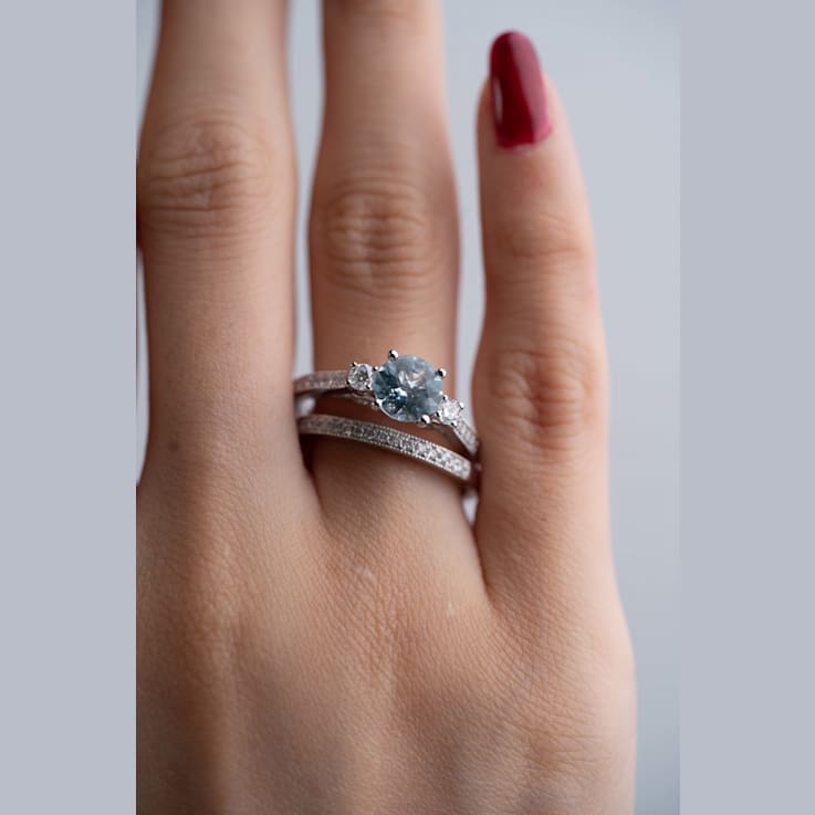 Gin & Grace 14K White Gold Aquamarine Ring with Diamond