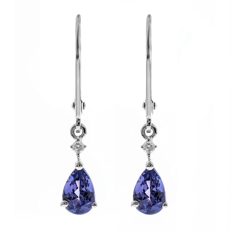 Gin & Grace 14K White Gold Real Diamond LeverBack Earring with
Genuine Blue Tanzanite