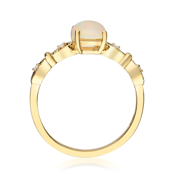 Gin & Grace 14K Yellow Gold White Natural Ethiopian Opal Diamond
(I1) Ring