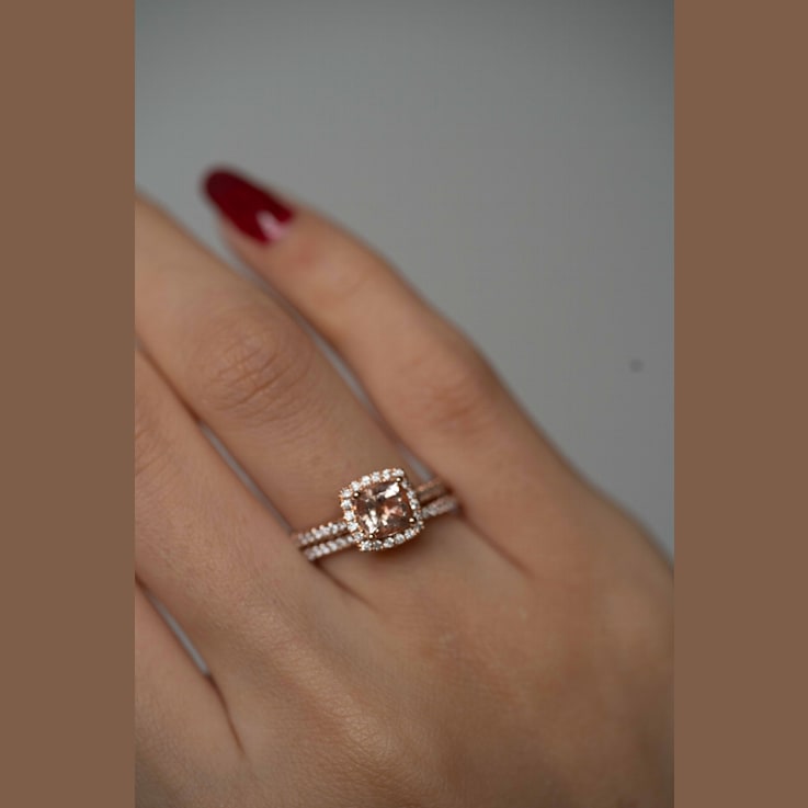 Gin & Grace 14K Rose Gold Real Diamond Ring (I1) with Genuine Morganite