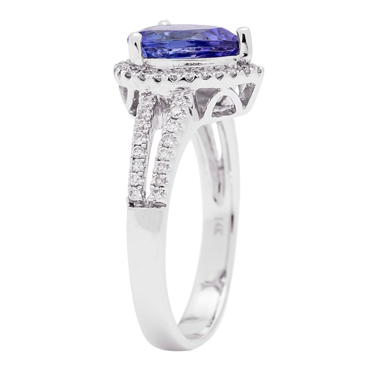 Gin & Grace 14K White Gold Real Diamond Ring (I1) with Genuine Tanzanite