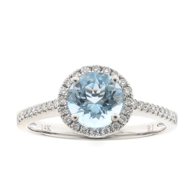 Gin and Grace 14K White Gold Aquamarine Ring with Diamonds
