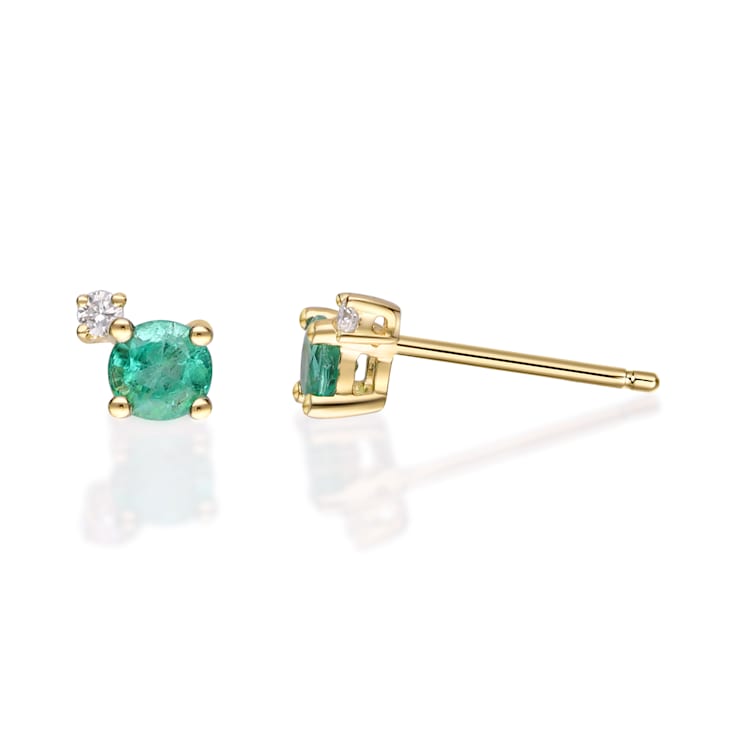 Gin and Grace 10K Yellow Gold Natural Zambian Emerald Earrings with Real Diamonds