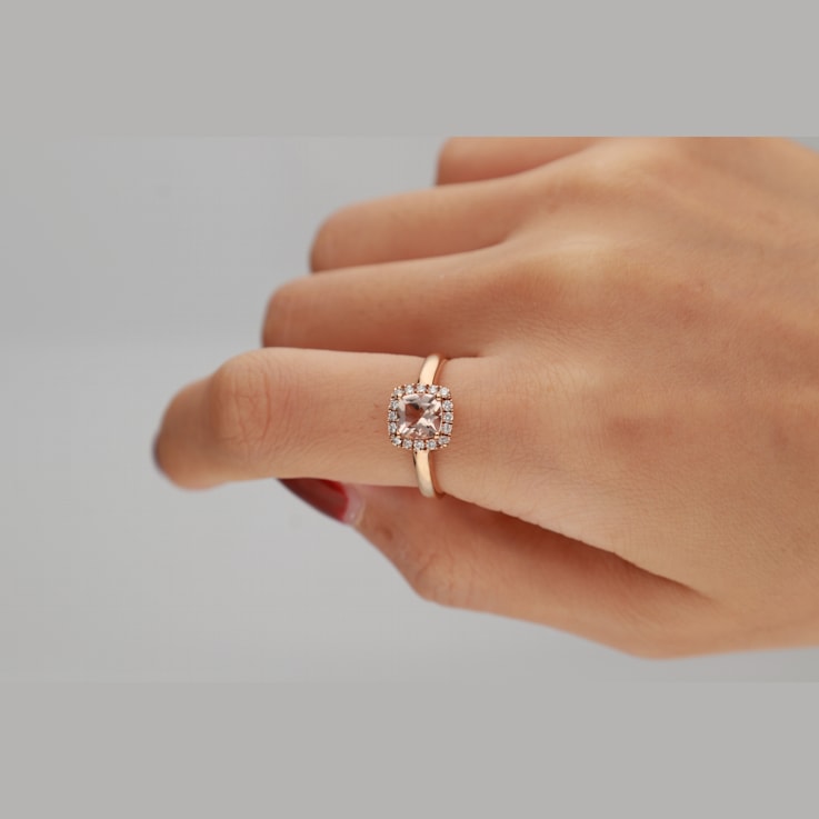 Gin & Grace 14K Rose Gold Cushion Cut Morganite with Diamond Ring
