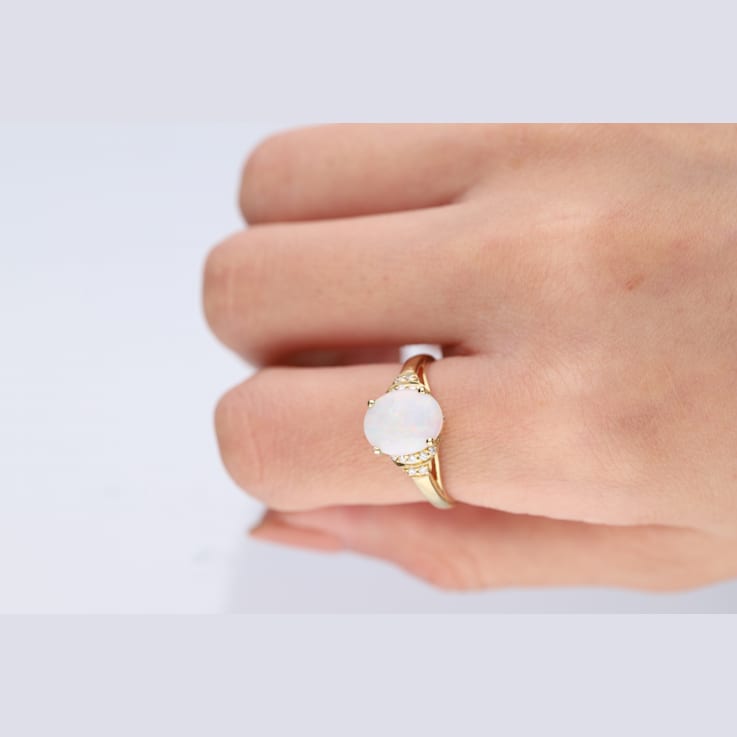 Gin & Grace 10K Yellow Gold Real Diamond Statement Ring (I1) with
Natural Australian Opal