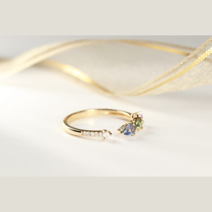 Gin & Grace 14K Yellow Gold Real Diamond Ring (I1) with Natural
Multi Sapphire