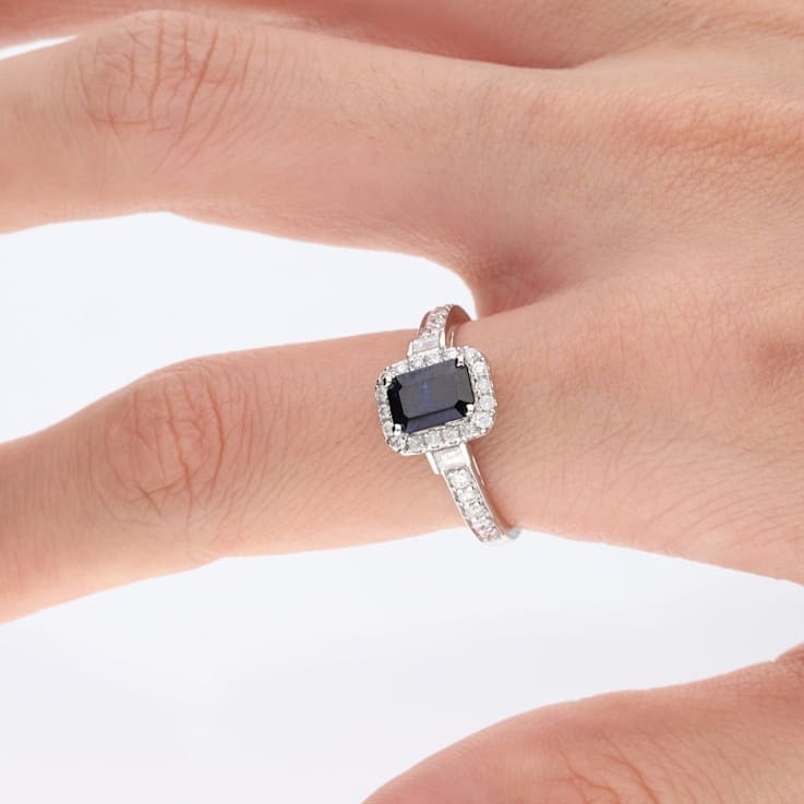 Gin & Grace 14K White Gold Diamond Ring with Blue Sapphire