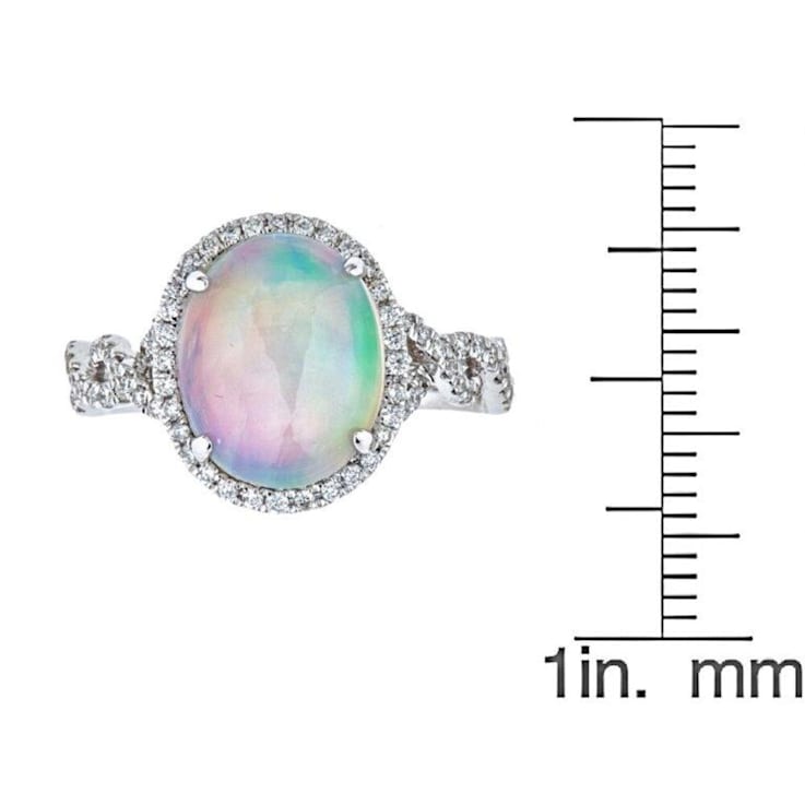 Gin & Grace 14K White Gold Real Diamond Ring (I1) with Natural Opal