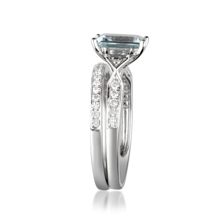 Gin & Grace 14K White Gold Blue Aquamarine with Diamond (I1) Ring