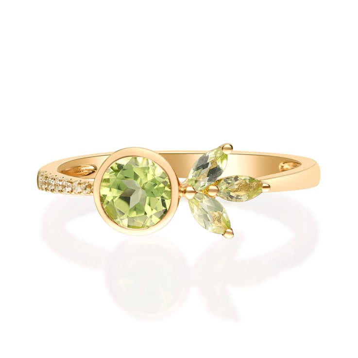 Gin & Grace 14k Yellow Gold Genuine Peridot Diamond (I1) Statement Ring