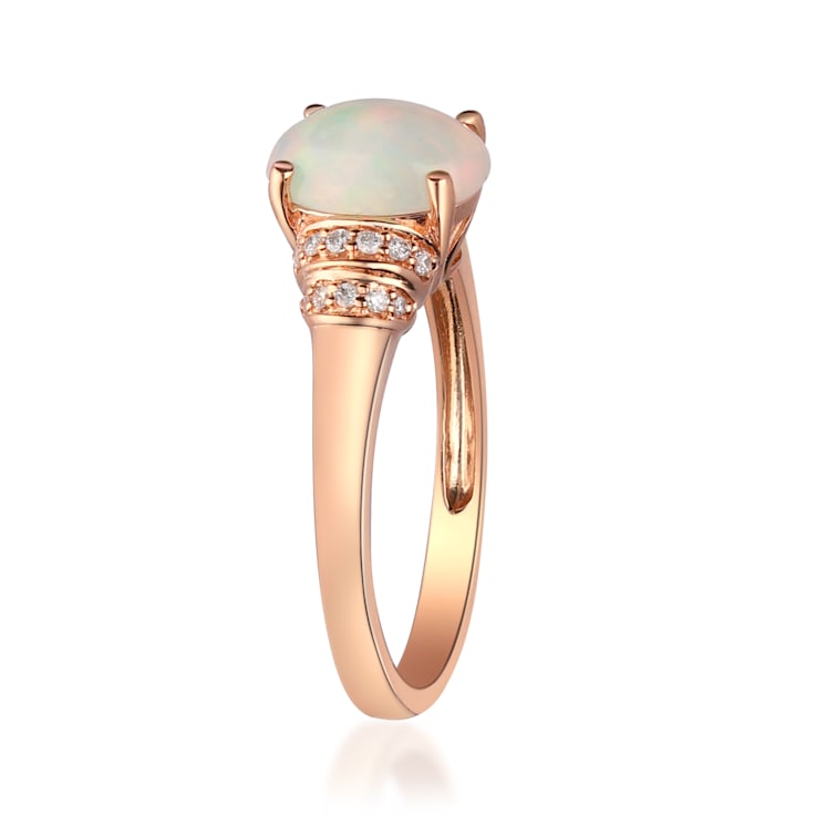 Gin & Grace 14K Rose Gold Real Diamond Ring (I1) with Natural Opal