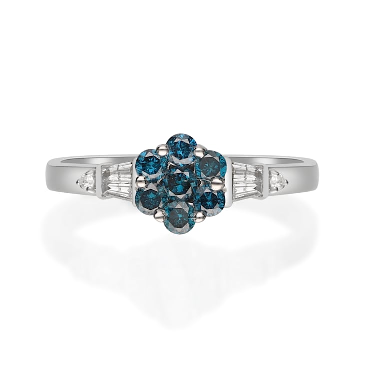 Gin & Grace 10K White Gold Blue Sapphire and Diamond Ring (I1)