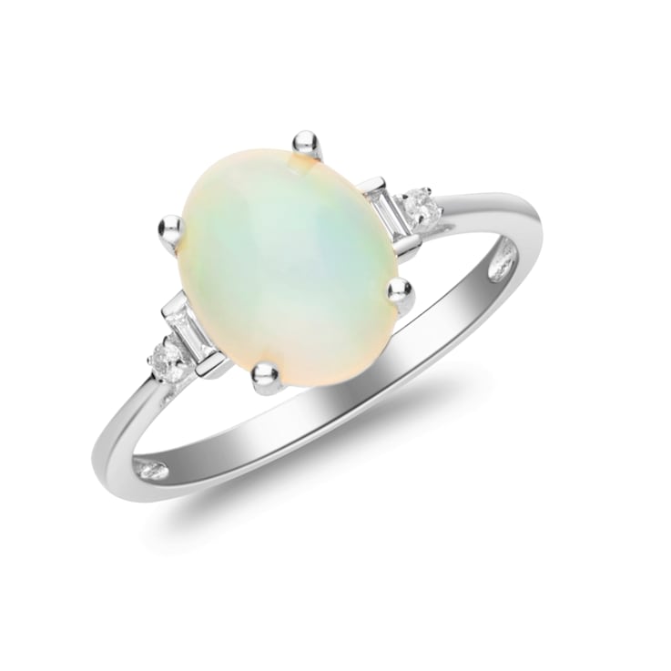 Gin & Grace 10K White Gold Real Diamond Ring (I1) with Natural
Ethiopian Opal